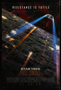 4z714 STAR TREK: FIRST CONTACT int'l advance DS 1sh '96 starship Enterprise above Borg cube!