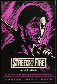 4z726 STREETS OF FIRE purple style advance 1sh '84 Walter Hill, cool art of Michael Pare!