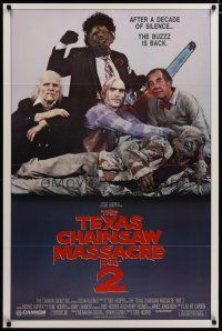 4z753 TEXAS CHAINSAW MASSACRE PART 2 family style 1sh '86 Tobe Hooper horror sequel, cast portrait!