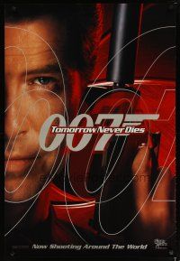 4z766 TOMORROW NEVER DIES teaser DS 1sh '97 close-up of Pierce Brosnan as James Bond 007!