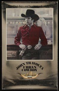 4z797 URBAN COWBOY heavy stock foil 1sh '80 image of John Travolta in cowboy hat at bar!