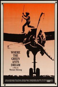 4z820 WHERE THE GREEN ANTS DREAM 1sh '84 Werner Herzog, cool image of Aborigine on plane!