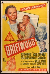 5a498 DRIFTWOOD Aust 1sh '47 great image of adorable young Natalie Wood, Walter Brennan!