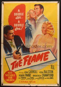 5a507 FLAME Aust 1sh '47 art of John Carroll w/pistol grabbing Vera Ralston, film noir!