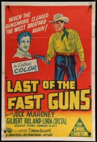 5a527 LAST OF THE FAST GUNS Aust 1sh '58 Jock Mahoney's name was written with bullets, cool art!