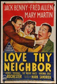 5a538 LOVE THY NEIGHBOR Aust 1sh '40 Mary Martin between Jack Benny fighting with Fred Allen!