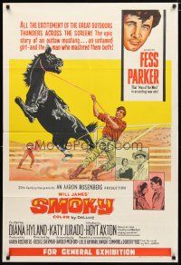 5a547 SMOKY Aust 1sh '66 artwork of Fess Parker taming wild outlaw mustang!