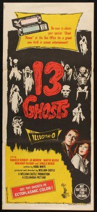 5a554 13 GHOSTS Aust daybill '60 William Castle, spooky art, cool horror in ILLUSION-O!