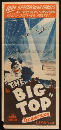 5a599 BIG TOP Aust daybill '44 cool art of circus clown & trapeze act!