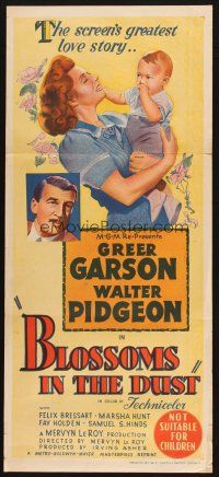 5a605 BLOSSOMS IN THE DUST Aust daybill R50s art of Greer Garson w/baby + close up Walter Pidgeon!
