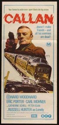 5a622 CALLAN Aust daybill '74 Edward Woodward doesn't make friends & all his enemies are dead!