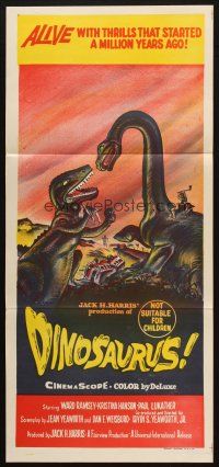 5a639 DINOSAURUS Aust daybill '60 great art of battling prehistoric T-rex & brontosaurus monsters!
