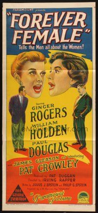 5a658 FOREVER FEMALE Aust daybill '54 Richardson Studio art of Ginger Rogers, William Holden!
