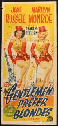 5a663 GENTLEMEN PREFER BLONDES Aust daybill '53 artwork of sexy Marilyn Monroe & Jane Russell!
