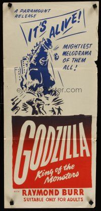 5a668 GODZILLA KING OF THE MONSTERS Aust daybill '56 Gojira, cool different artwork, it's alive!