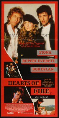 5a679 HEARTS OF FIRE Aust daybill '87 Bob Dylan, Fiona, Rupert Everett's mullet, rock 'n' roll!