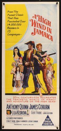 5a683 HIGH WIND IN JAMAICA Aust daybill '65 art of pirates Anthony Quinn & James Coburn!
