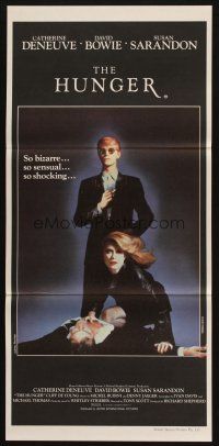 5a688 HUNGER Aust daybill '83 cool image of vampire Catherine Deneuve & rocker David Bowie!