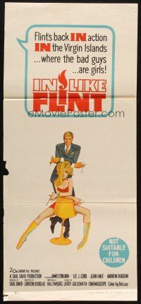 5a695 IN LIKE FLINT Aust daybill '67 artwork of secret agent James Coburn & sexy Jean Hale!