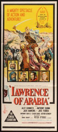 5a727 LAWRENCE OF ARABIA Aust daybill '63 David Lean classic, artwork of Peter O'Toole!