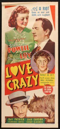 5a737 LOVE CRAZY Aust daybill '41 William Powell, Myrna Loy, come on over and howl with laughter!