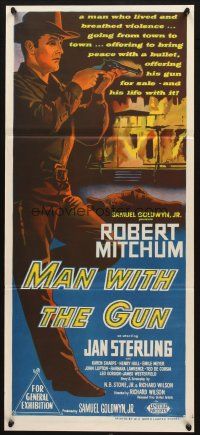 5a748 MAN WITH THE GUN Aust daybill '55 Robert Mitchum as a man who lived & breathed violence!