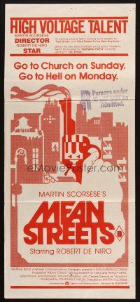 5a752 MEAN STREETS Aust daybill '76 Robert De Niro, Martin Scorsese, cool art of hand holding gun
