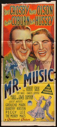 5a761 MR. MUSIC Aust daybill '50 Richardson Studio art of Bing Crosby, Nancy Olson & more!