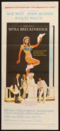 5a763 MYRA BRECKINRIDGE Aust daybill '70 John Huston, Mae West & Raquel Welch in patriotic outfit!