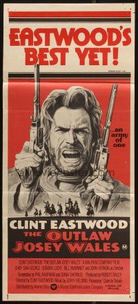 5a785 OUTLAW JOSEY WALES Aust daybill '76 Clint Eastwood, cool double-fisted artwork!