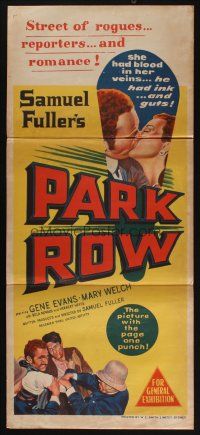 5a789 PARK ROW Aust daybill '52 Mary Welch had blood in her veins, Gene Evans had ink in his guts!