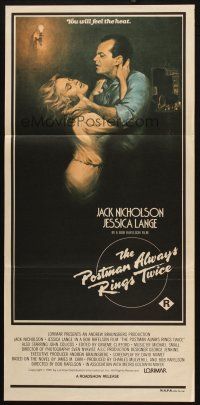 5a800 POSTMAN ALWAYS RINGS TWICE Aust daybill '81 art of Jack Nicholson & Jessica Lange by Obrero!