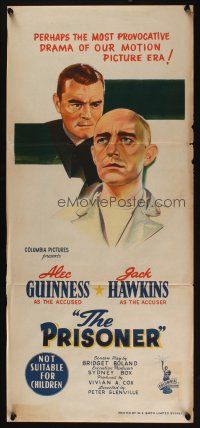 5a801 PRISONER Aust daybill '55 Jack Hawkins accuses bald Cardinal Alec Guinness of treason!