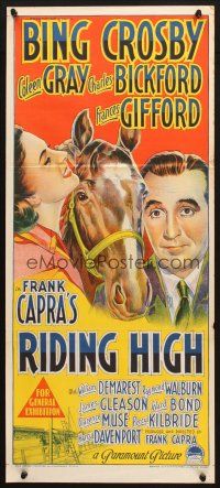 5a823 RIDING HIGH Aust daybill '50 Richardson Studio art of Bing Crosby, horse racing!