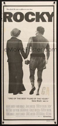 5a829 ROCKY Aust daybill '77 Sylvester Stallone holding hands with Talia Shire, boxing classic!