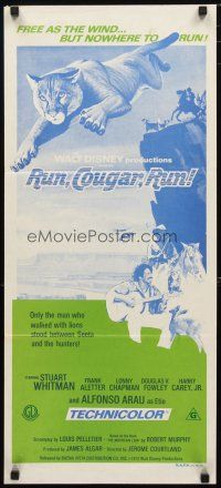 5a837 RUN COUGAR RUN Aust daybill 1976 Walt Disney, Stuart Whitman, big cat adventure!