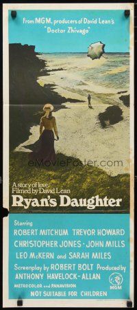 5a843 RYAN'S DAUGHTER Aust daybill '70 David Lean, art of Sarah Miles on beach + umbrella!