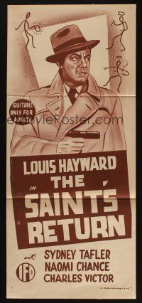 5a845 SAINT'S GIRL FRIDAY Aust daybill '54 blondes and bullets can't stop Louis Hayward!
