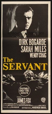 5a864 SERVANT Aust daybill '64 Dirk Bogarde, written by Harold Pinter, directed by Joseph Losey!
