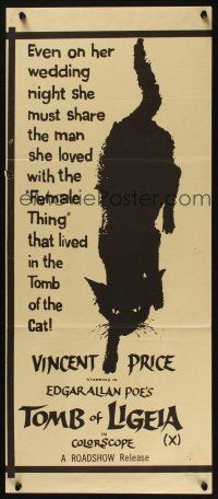 5a946 TOMB OF LIGEIA Aust daybill '70s Vincent Price, Roger Corman, Edgar Allan Poe, cool cat art!