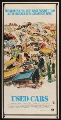 5a964 USED CARS Aust daybill '80 Robert Zemeckis, wacky car race art by Kossin!
