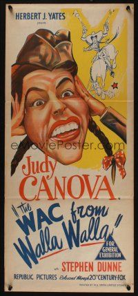 5a971 WAC FROM WALLA WALLA Aust daybill '52 artwork of wacky Judy Canova, Queen of the Cowgirls!