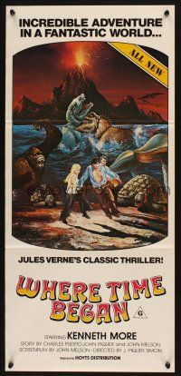 5a980 WHERE TIME BEGAN Aust daybill '76 Jules Verne, art of stars & monsters by Dario Campanil!