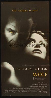 5a987 WOLF Aust daybill '94 Jack Nicholson, Michelle Pfeiffer, the animal is out!