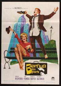 5a323 BAREFOOT IN THE PARK German '67 artwork of frollicking Robert Redford & sexy Jane Fonda!