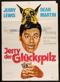 5a369 HOLLYWOOD OR BUST German R72 wonderful wacky art of Jerry Lewis & dog!