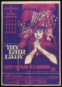 5a303 MY FAIR LADY German 16x23 R69 classic art of Audrey Hepburn & Rex Harrison!