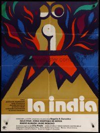 5a094 LA INDIA Mexican poster '76 Isela Vega in title role, art of naked woman & volcano!