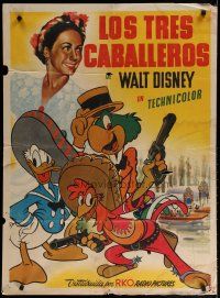 5a106 THREE CABALLEROS Mexican poster '44 Disney, art of Donald Duck, Panchito & Joe Carioca!