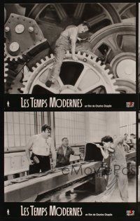 5a073 MODERN TIMES set of 4 French LCs R02 great images of Charlie Chaplin w/cast and gears!